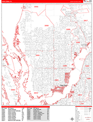 Cape Coral Wall Map Zip Code Red Line Style 2026